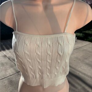Brandy Melville Cream Cable Knit Spaghetti Strap Crop Top